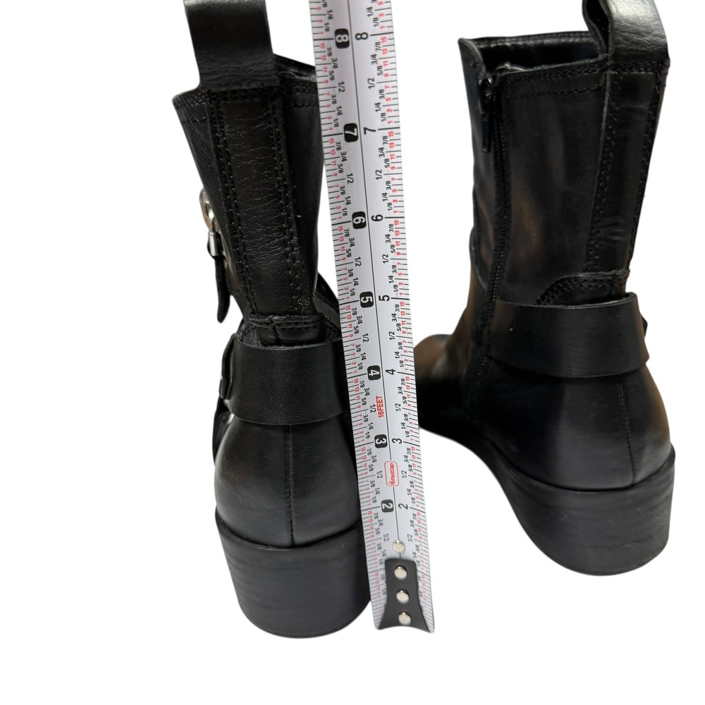 Marc Fisher Black Leather Buckle Strap Ankle Boots Women's Size 8.5 M Moto Biker - Picture 4 of 5